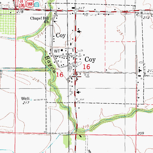 Topographic Map of Coy Post Office, AR