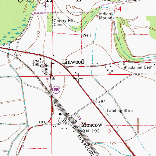 Topographic Map of Moscow Post Office, AR