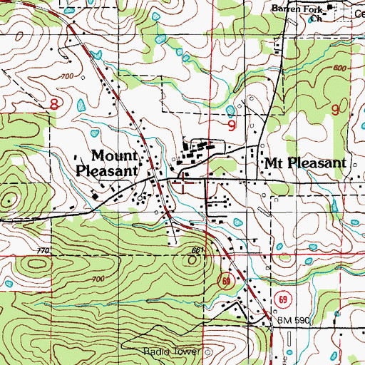Topographic Map of Mount Pleasant Post Office, AR