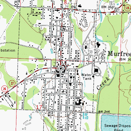 Topographic Map of Murfreesboro Post Office, AR