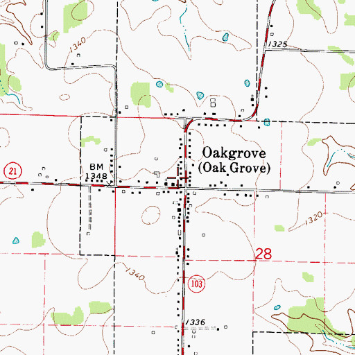 Topographic Map of Oak Grove Post Office, AR