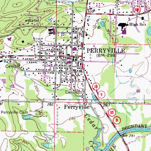 Topographic Map of Perryville Post Office, AR