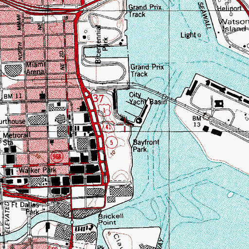 Topographic Map of Bayfront Park, FL