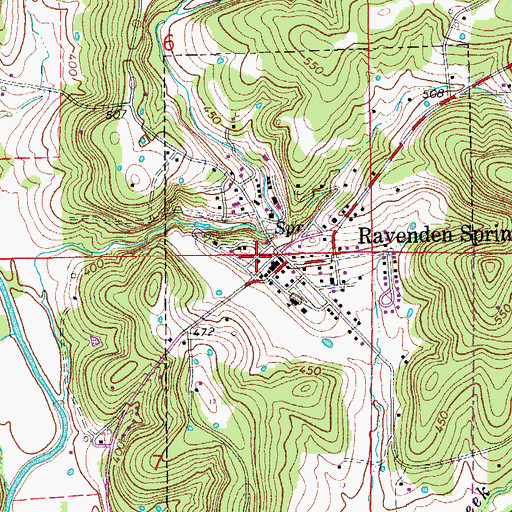 Topographic Map of Ravenden Springs Post Office, AR