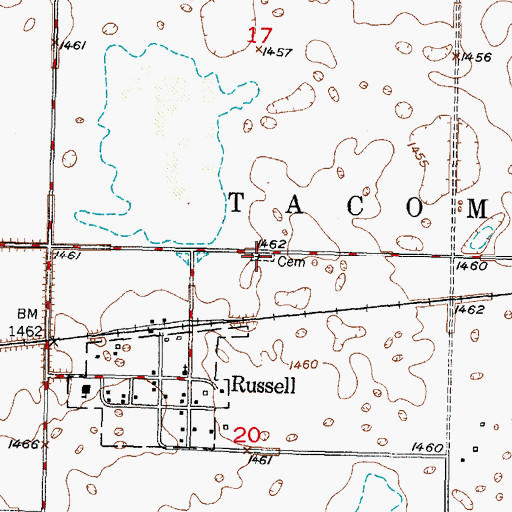 Topographic Map of Russell Cemetery, ND