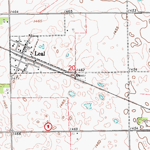 Topographic Map of Leal Cemetery, ND
