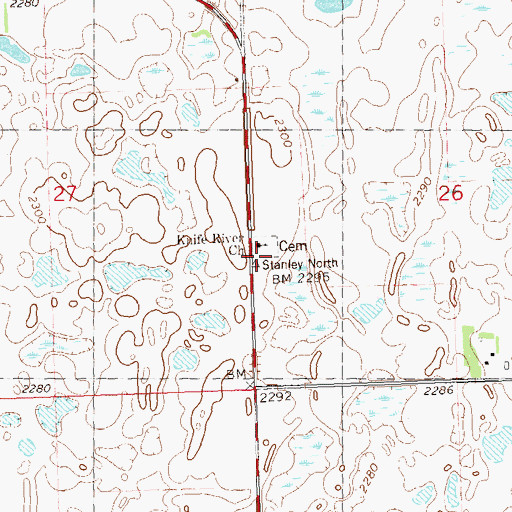 Topographic Map of Knife River Lutheran Cemetery, ND