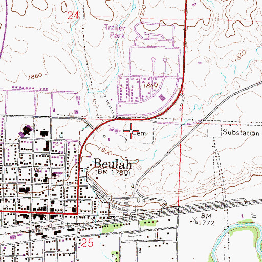 Topographic Map of Beulah City Cemetery, ND