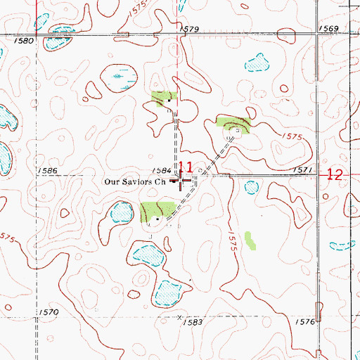 Topographic Map of Our Saviors Cemetery, ND