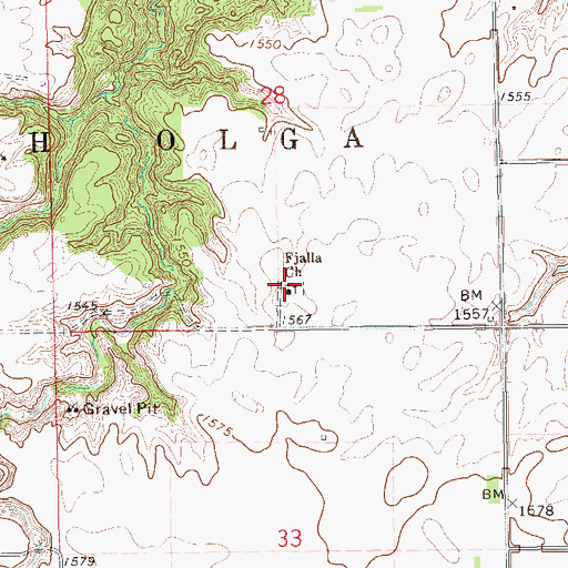 Topographic Map of Fjalla Icelandic Lutheran Cemetery, ND