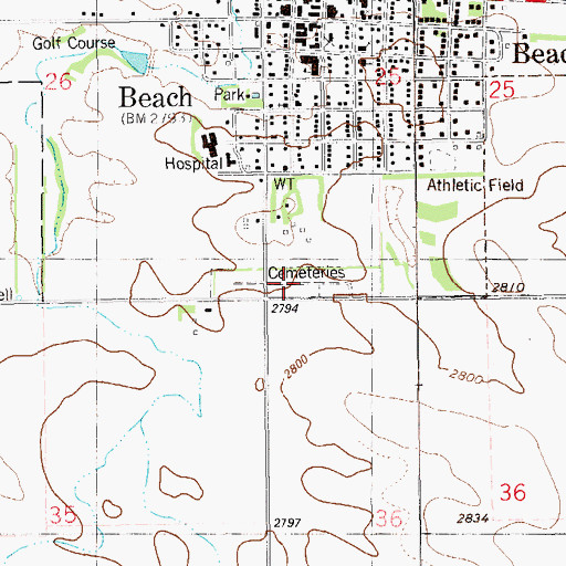 Topographic Map of Beach City Cemetery, ND