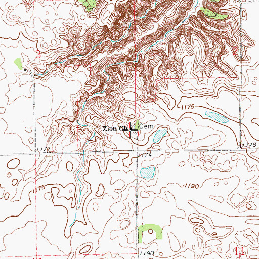 Topographic Map of Zion Cemetery, ND