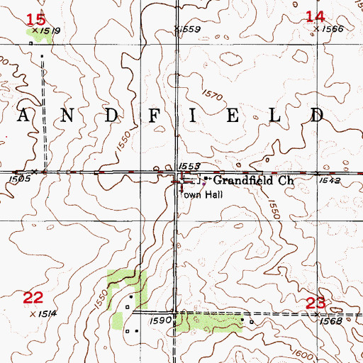 Topographic Map of Grandfield Lutheran Cemetery, ND