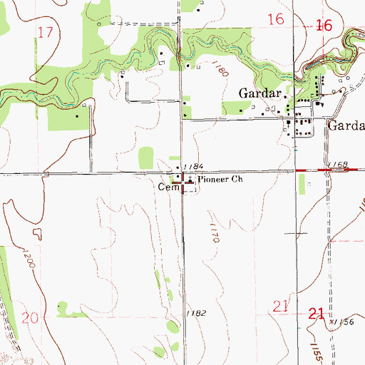 Topographic Map of Gardar Pioneer Cemetery, ND