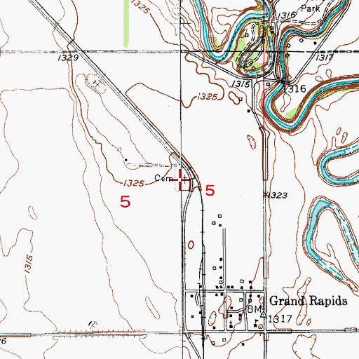 Topographic Map of Grand Rapids Cemetery, ND