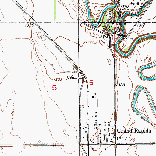 Topographic Map of Grand Rapids Cemetery, ND