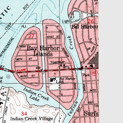 Topographic Map of Bay Harbor Islands, FL