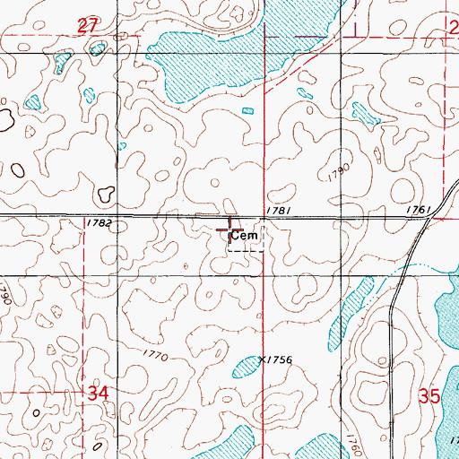 Topographic Map of Fairview Cemetery, ND