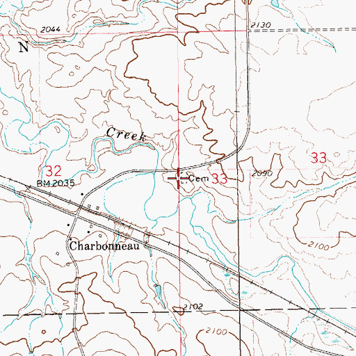 Topographic Map of Charbonneau Cemetery, ND