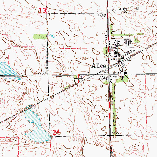 Topographic Map of Alice Community Cemetery, ND
