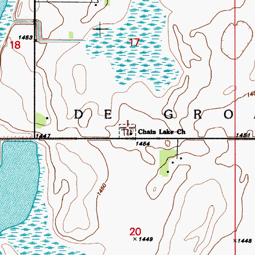Topographic Map of Chain Lake Lutheran Cemetery, ND