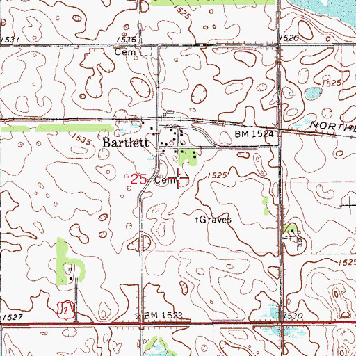 Topographic Map of Bartlett Village Cemetery, ND