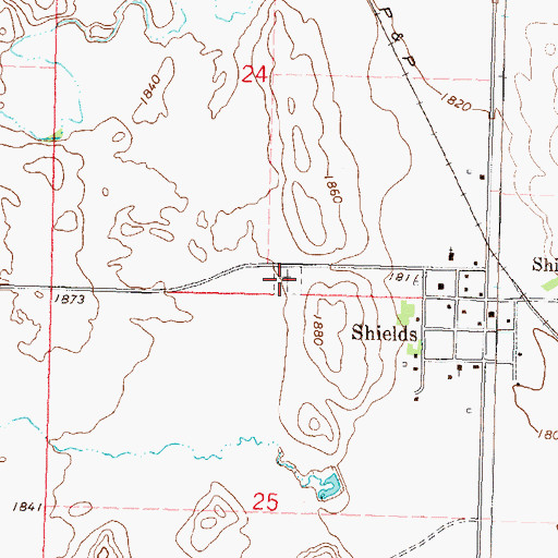 Topographic Map of Shields Cemetery, ND