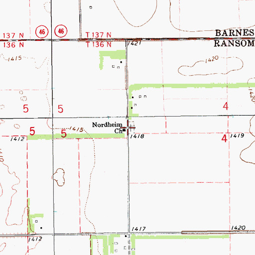 Topographic Map of Nordheim Cemetery, ND