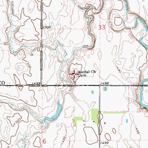 Topographic Map of Aurdal Cemetery, ND