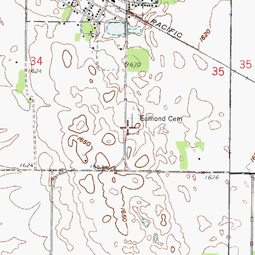 Topographic Map of Rosehill Cemetery, ND
