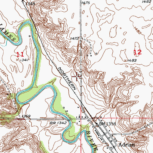 Topographic Map of Adrian Cemetery, ND