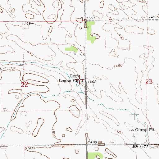 Topographic Map of Logan Cemetery, ND