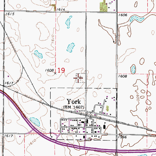 Topographic Map of York Cemetery, ND