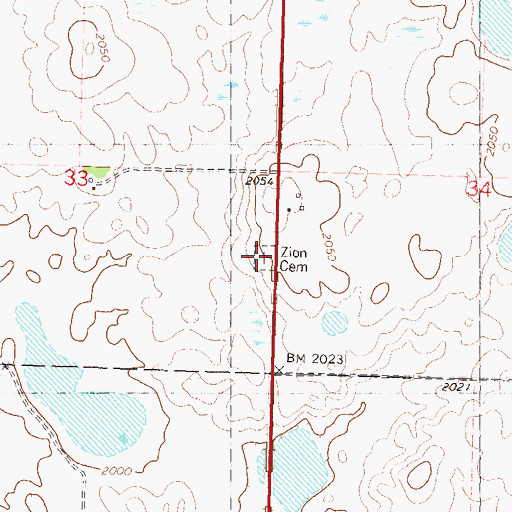 Topographic Map of Zion Lutheran Cemetery, ND