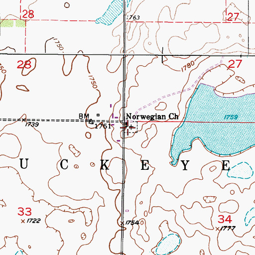 Topographic Map of Buckeye Lutheran Cemetery, ND