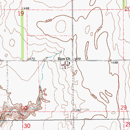 Topographic Map of Zion Getchell Cemetery, ND