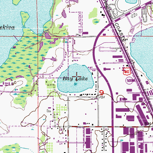 Topographic Map of Bay Lake, FL
