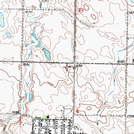 Topographic Map of Butte Cemetery, ND