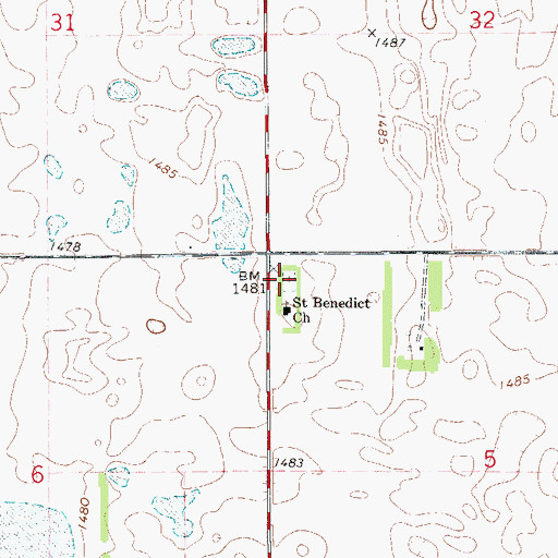 Topographic Map of Saint Benedicts Cemetery, ND