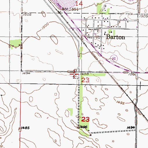 Topographic Map of East Barton Lutheran Cemetery, ND