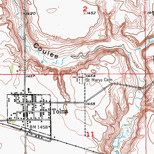 Topographic Map of Tolna Cemetery, ND