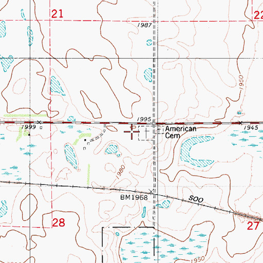 Topographic Map of Assembly of God Cemetery, ND