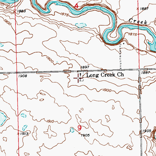 Topographic Map of Long Creek Cemetery, ND