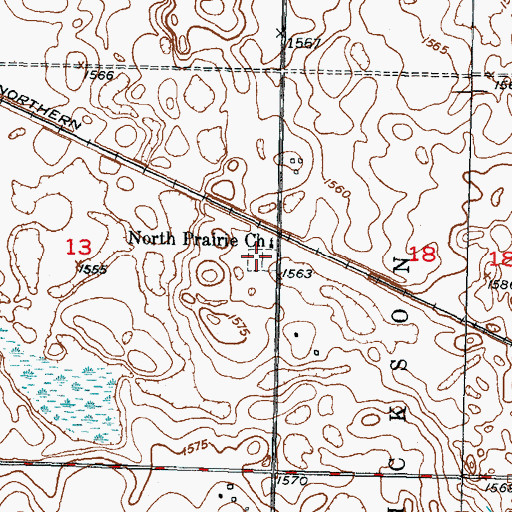 Topographic Map of North Prairie Lutheran Cemetery, ND