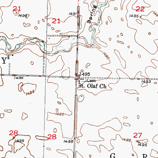Topographic Map of Saint Olaf Lutheran Cemetery, ND