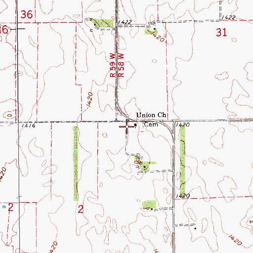 Topographic Map of Union Cemetery, ND