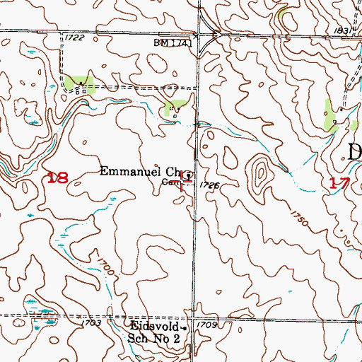 Topographic Map of Emmanuel Lutheran Brethren Cemetery, ND