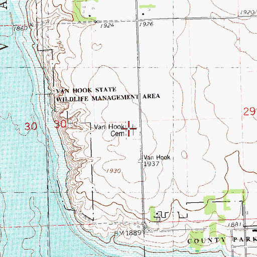 Topographic Map of Van Hook Cemetery, ND