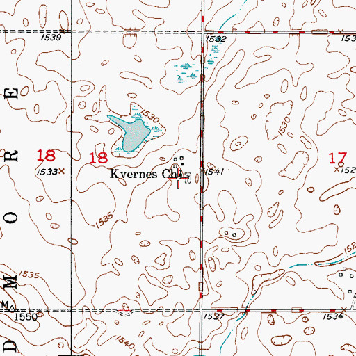 Topographic Map of Kvernes Lutheran Church Cemetery, ND