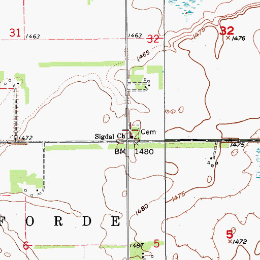 Topographic Map of Sigdal Church Cemetery, ND